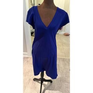 Babaton Blue 100% Silk V-Neck Dress, Small
